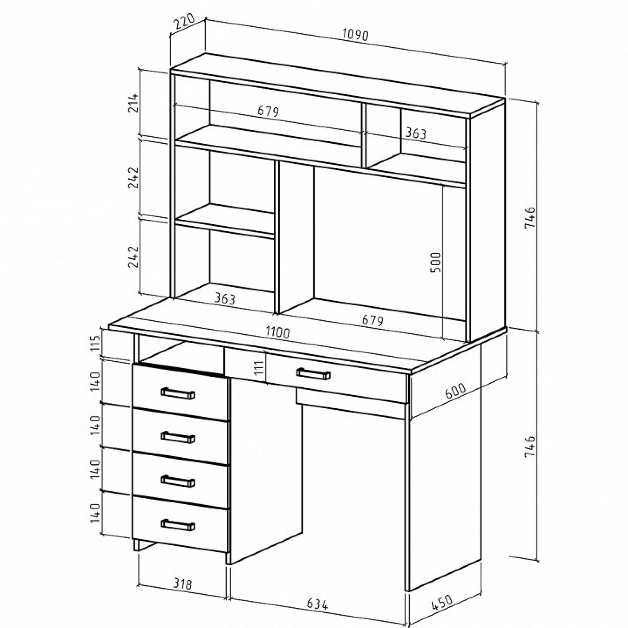 Стол компьютерный Лайт-4Я СН    MAS_PSLT-4YA-SN-DS