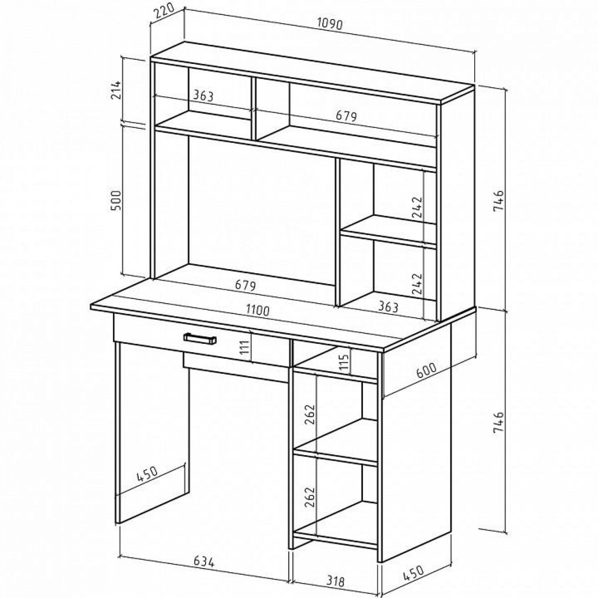 Стол компьютерный Лайт-3Я СН    MAS_PSLT-3YA-SN-DSB