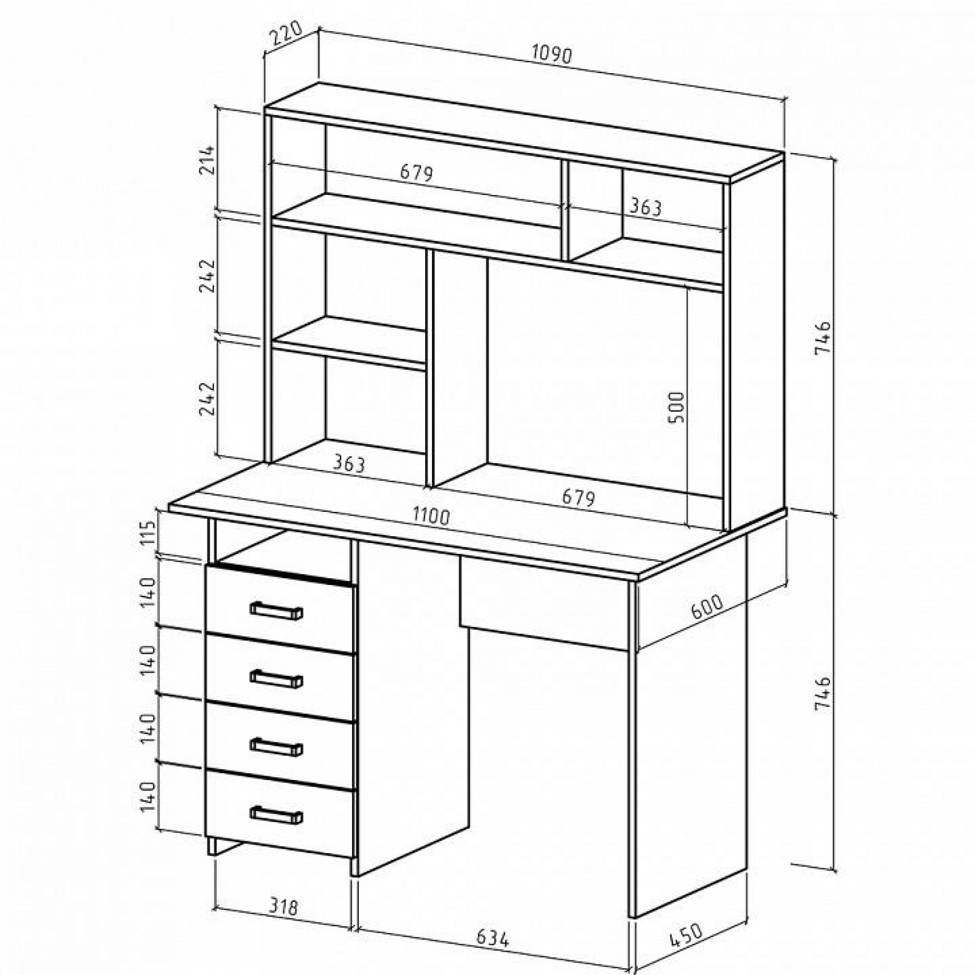 Стол компьютерный Лайт-4 СН    MAS_PSLT-4-SN-DSB