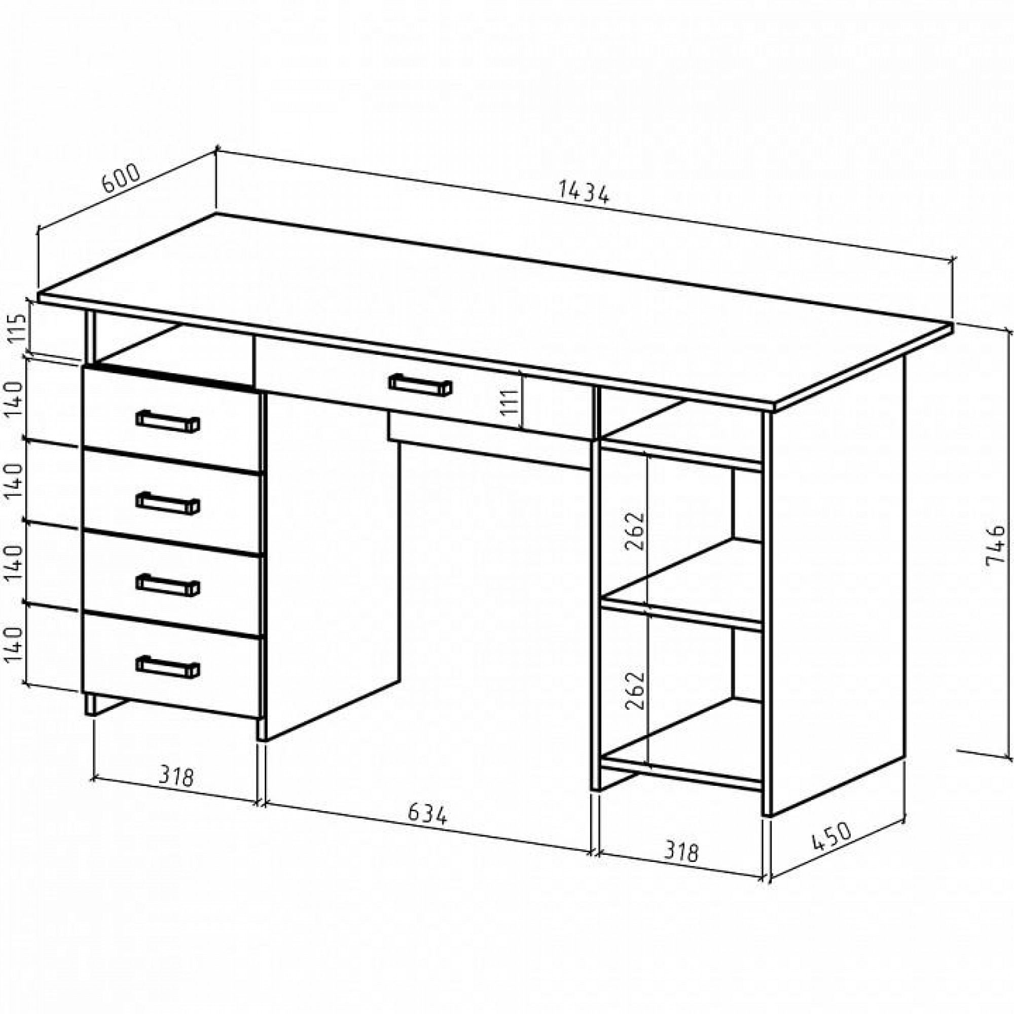 Стол письменный Лайт-8Я    MAS_PSLT-8YA-DSB