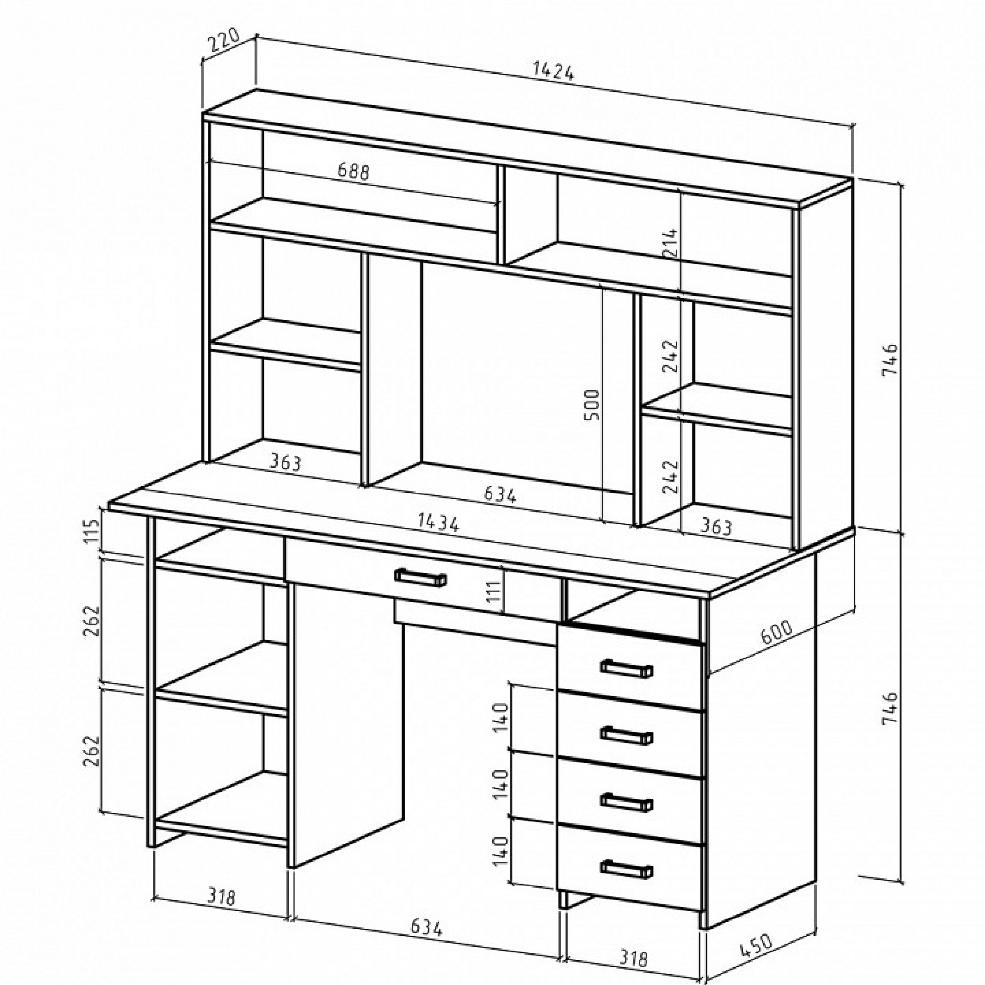 Стол компьютерный Лайт-7Я СН    MAS_PSLT-7YA-SN-DS