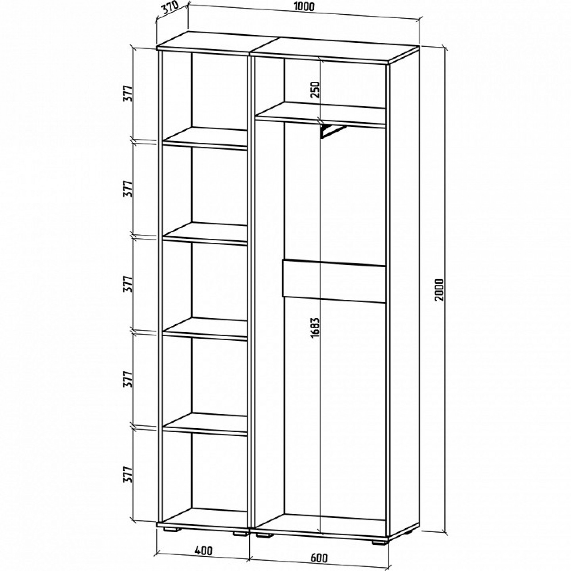 Шкаф платяной Тунис-6    MAS_SHT-6-DSB